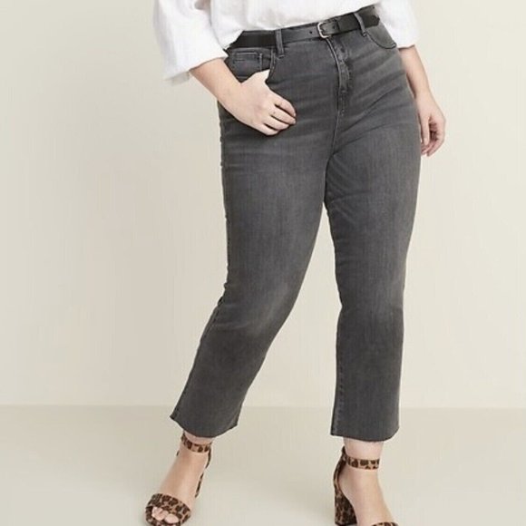 Old Navy Jeans Flare Ankle High Rise Gray Slim Pocket Raw Hem NWT - Picture 2 of 10